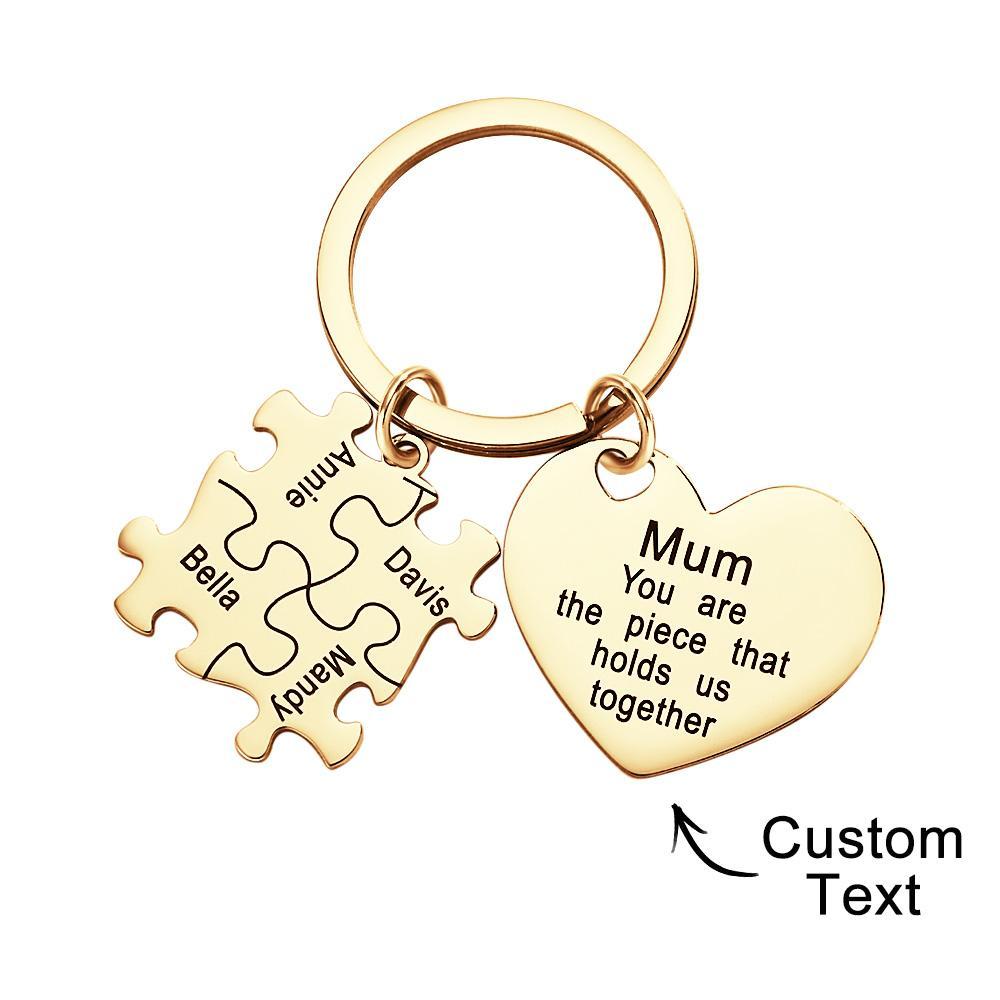 Engraved Puzzle Heart Shaped Keychain Personalized Key Ring Mother's Day Gift - customphotokeychain