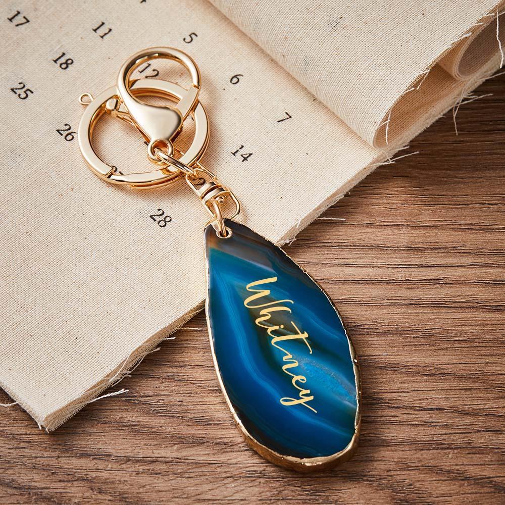 Agate Engraved Keychain Personalized Natural Stone Key Chain Gift For Her - customphotokeychain