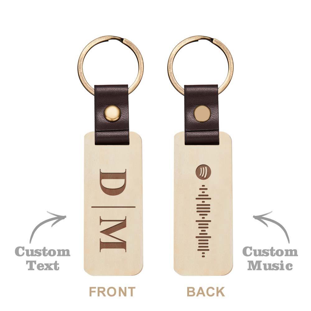 Scannable Spotify Code Wood Keychain Vintage Engraved Keychain For Him - customphotokeychain
