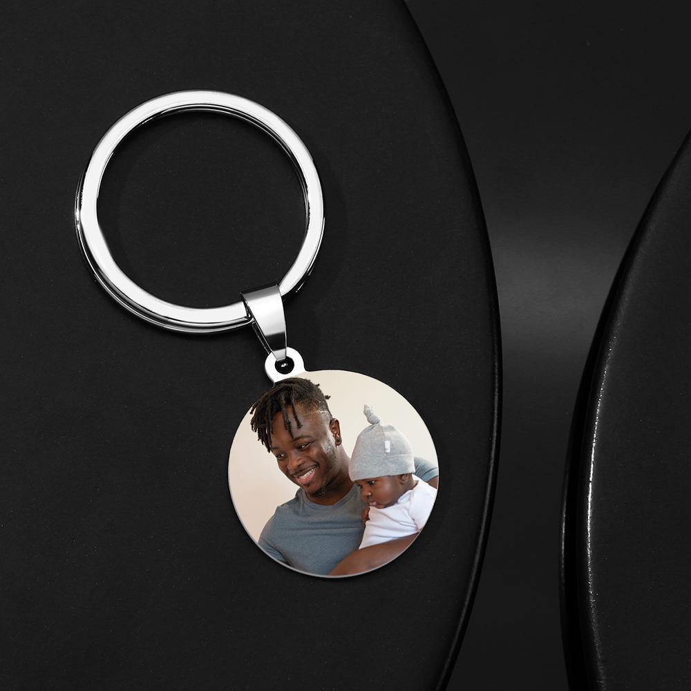 Custom Round Tag Photo Keychain Stainless Steel Dad Gifts - myphotokeyringau