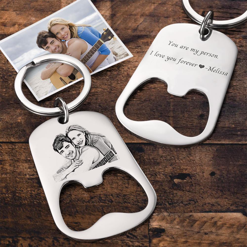Custom Engraved Couple Photo Keychain For Lover Memorial Gift With Bottle Opener - myphotokeyringau