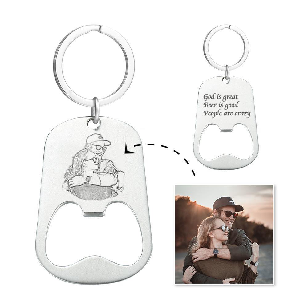 Custom Engraved Couple Photo Keychain For Lover Memorial Gift With Bottle Opener - myphotokeyringau