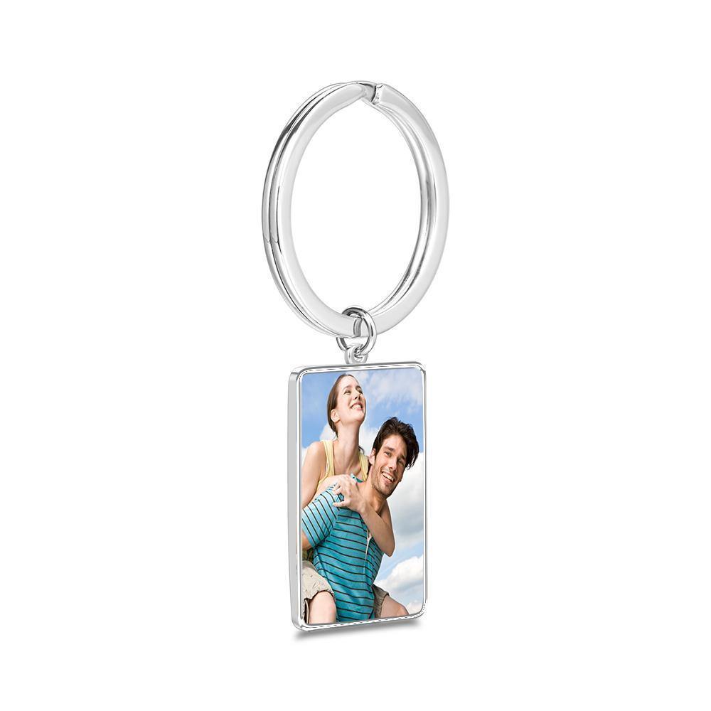 Engraved Rectangle Tag Photo Key Chain Silver - myphotokeyringau