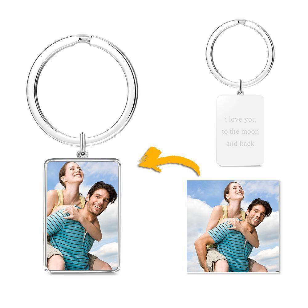 Engraved Rectangle Tag Photo Key Chain Silver - myphotokeyringau