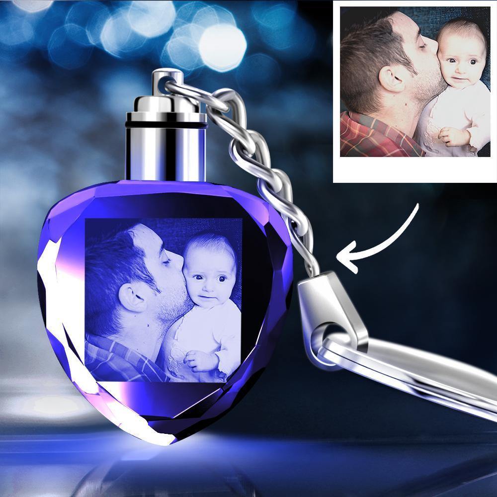 Gifts for Dad Custom Crystal Heart Shape Photo Key Chain - myphotokeyringau