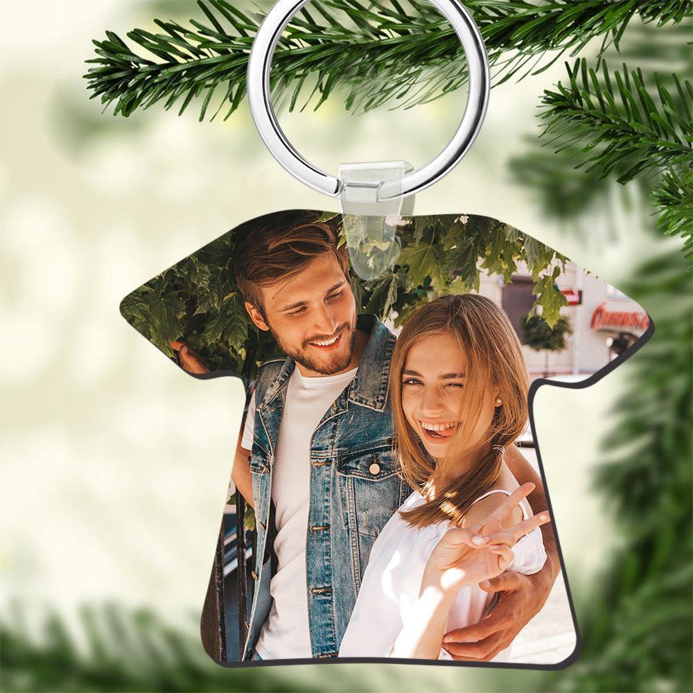 Custom Couple Photo Keyring Memorial Gift T-shirt Shape Decorations - myphotokeyringau