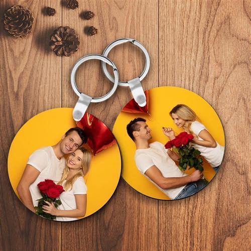 Personalised Keychain Custom Round Photo Keychain For Couple - myphotokeyringau