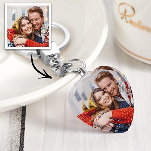 Custom Photo Keyring Crystal Heart - myphotokeyringau