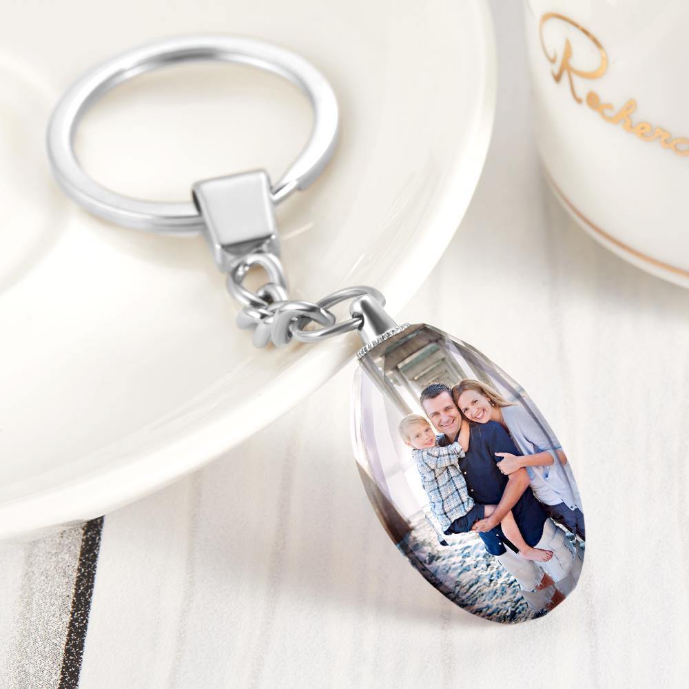 Gift for Her Custom Photo Keychain Crystal Ellipse Keyring - myphotokeyringau