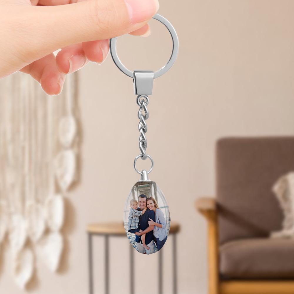 Gift for Her Custom Photo Keychain Crystal Ellipse Keyring - myphotokeyringau