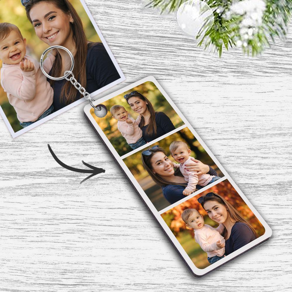 Custom photo Keyring With three Photos And Text On The Back Personalised Keyring Unique Christmas Gift - myphotokeyringau