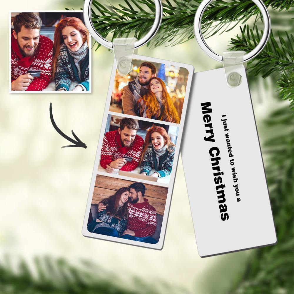 Custom photo Keyring With three Photos And Text On The Back Personalised Keyring Unique Christmas Gift - myphotokeyringau
