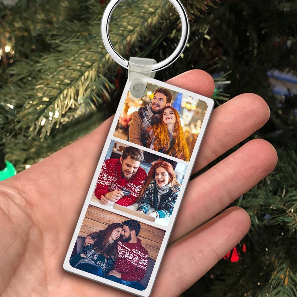 Custom photo Keyring With three Photos And Text On The Back Personalised Keyring Unique Christmas Gift - myphotokeyringau