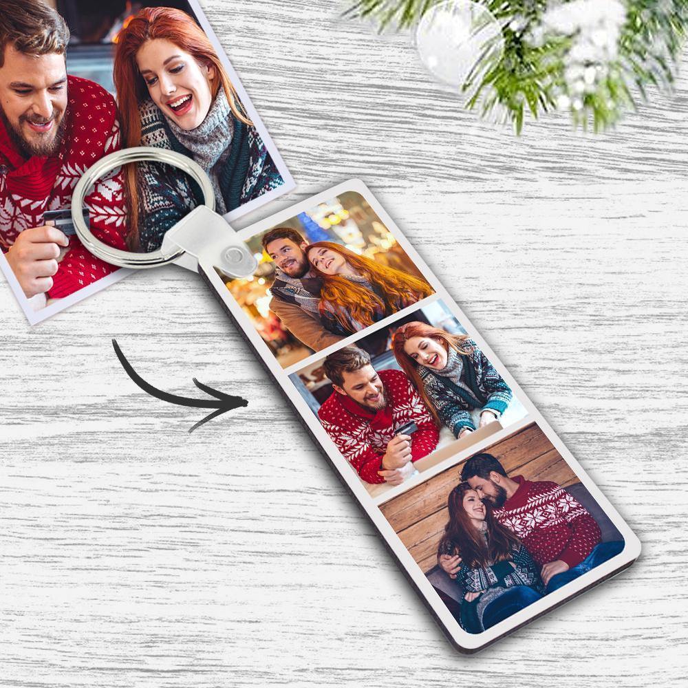 Custom photo Keyring With three Photos And Text On The Back Personalised Keyring Unique Christmas Gift - myphotokeyringau