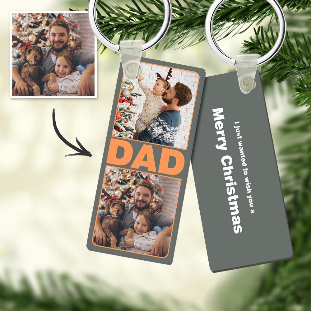 Custom photo Keyring With Two Photos And Text On The Back Personalised Picture Keyring Unique Christmas Gift For Dad - myphotokeyringau
