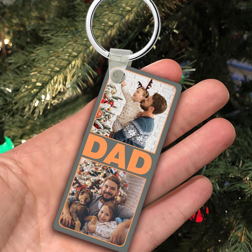 Custom photo Keyring With Two Photos And Text On The Back Personalised Picture Keyring Unique Christmas Gift For Dad - myphotokeyringau