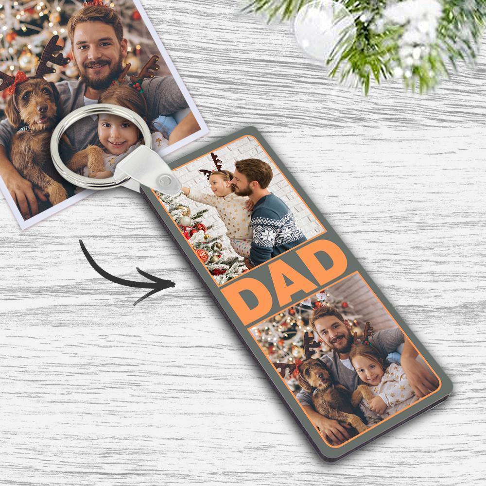 Custom photo Keyring With Two Photos And Text On The Back Personalised Picture Keyring Unique Christmas Gift For Dad - myphotokeyringau
