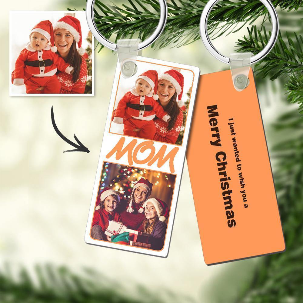 Custom photo Keyring With Two Photos And Text On The Back Personalised Picture Keyring Unique Christmas Gift For Mom - myphotokeyringau