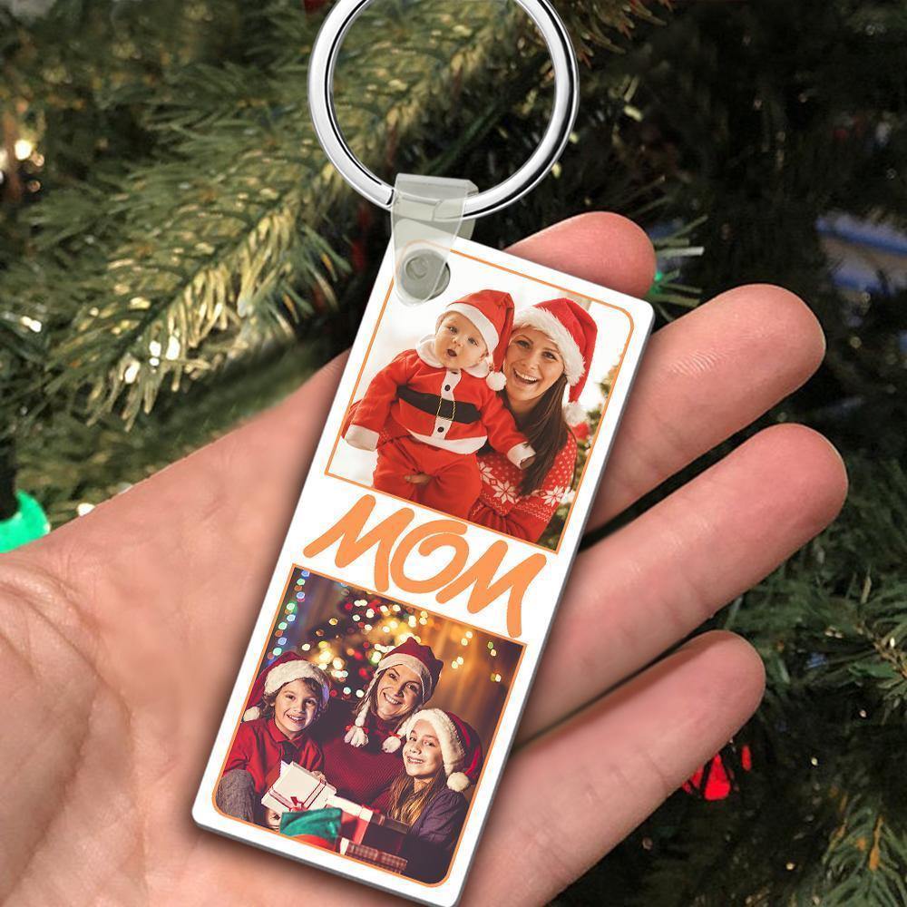 Custom photo Keyring With Two Photos And Text On The Back Personalised Picture Keyring Unique Christmas Gift For Mom - myphotokeyringau