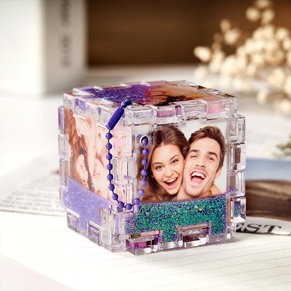 Custom Photo Quicksand Rubik's Cube Keychain Personalized Photos Keychain Funny Gift - customphotokeychain