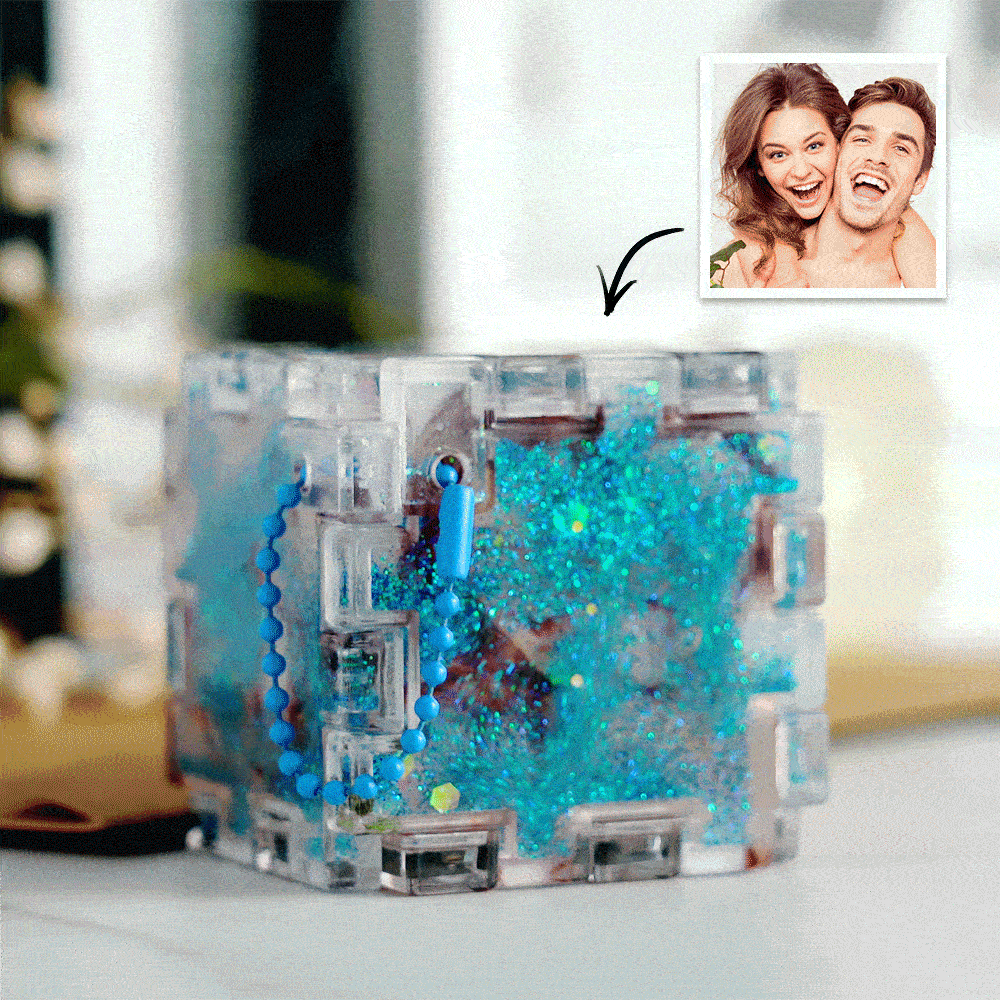 Custom Photo Quicksand Rubik's Cube Keychain Personalized Photos Keychain Funny Gift - customphotokeychain