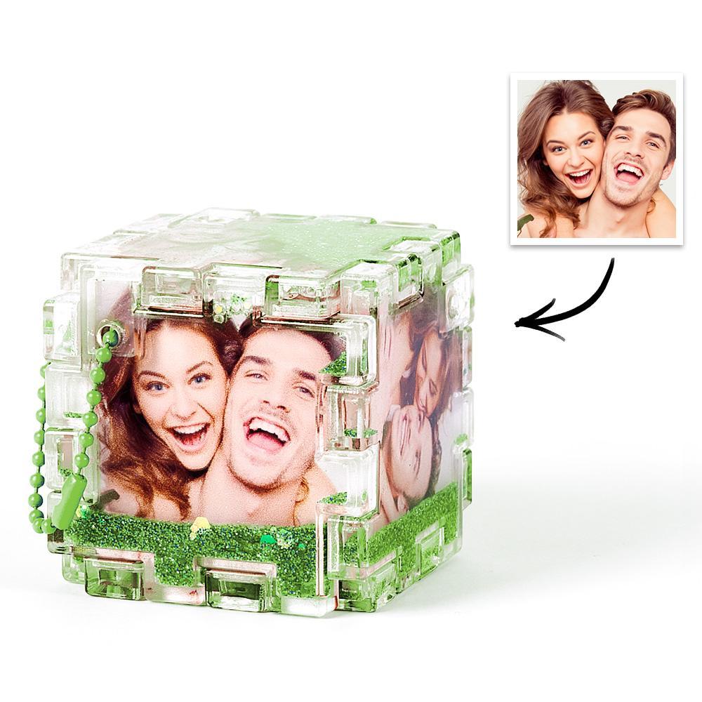 Custom Photo Quicksand Rubik's Cube Keychain Personalized Photos Keychain Funny Gift - customphotokeychain