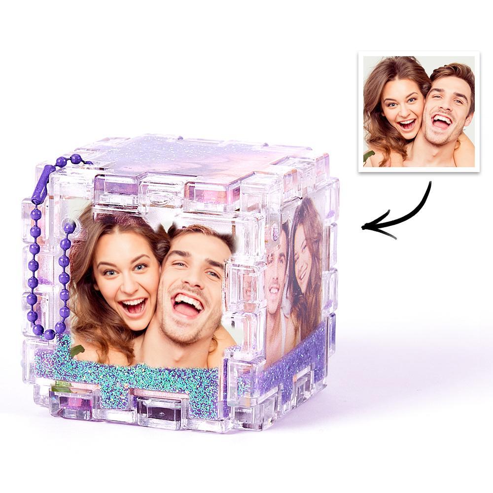 Custom Photo Quicksand Rubik's Cube Keychain Personalized Photos Keychain Funny Gift - customphotokeychain