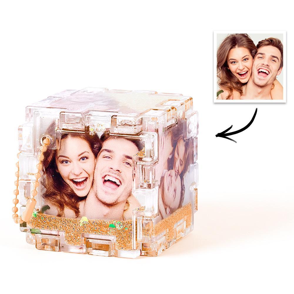Custom Photo Quicksand Rubik's Cube Keychain Personalized Photos Keychain Funny Gift - customphotokeychain