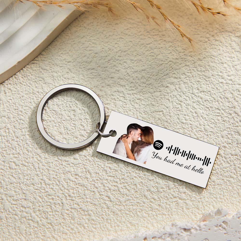 Custom Photo Engraved Spotify Music Keychain Stainless Steel Scannable Code Best Gifts For Couples - customphotokeychain