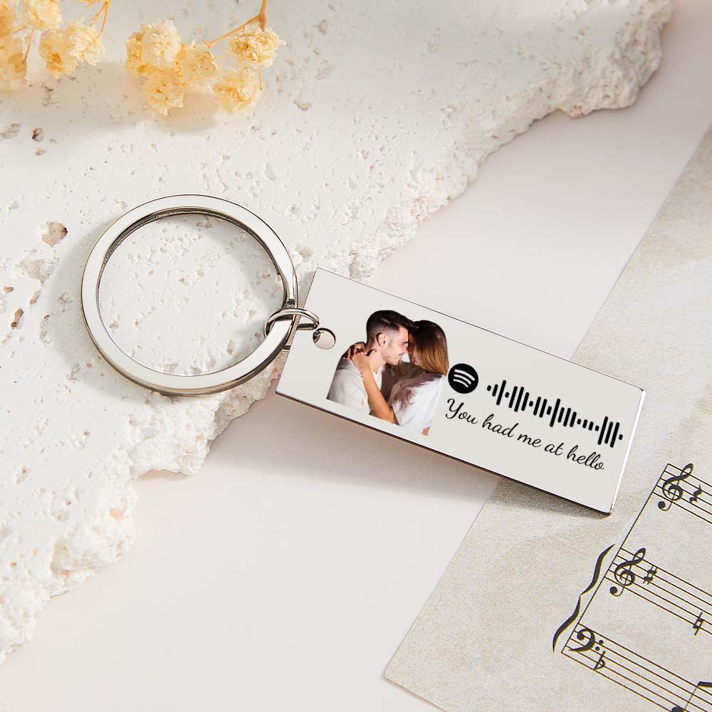 Custom Photo Engraved Spotify Music Keychain Stainless Steel Scannable Code Best Gifts For Couples - customphotokeychain