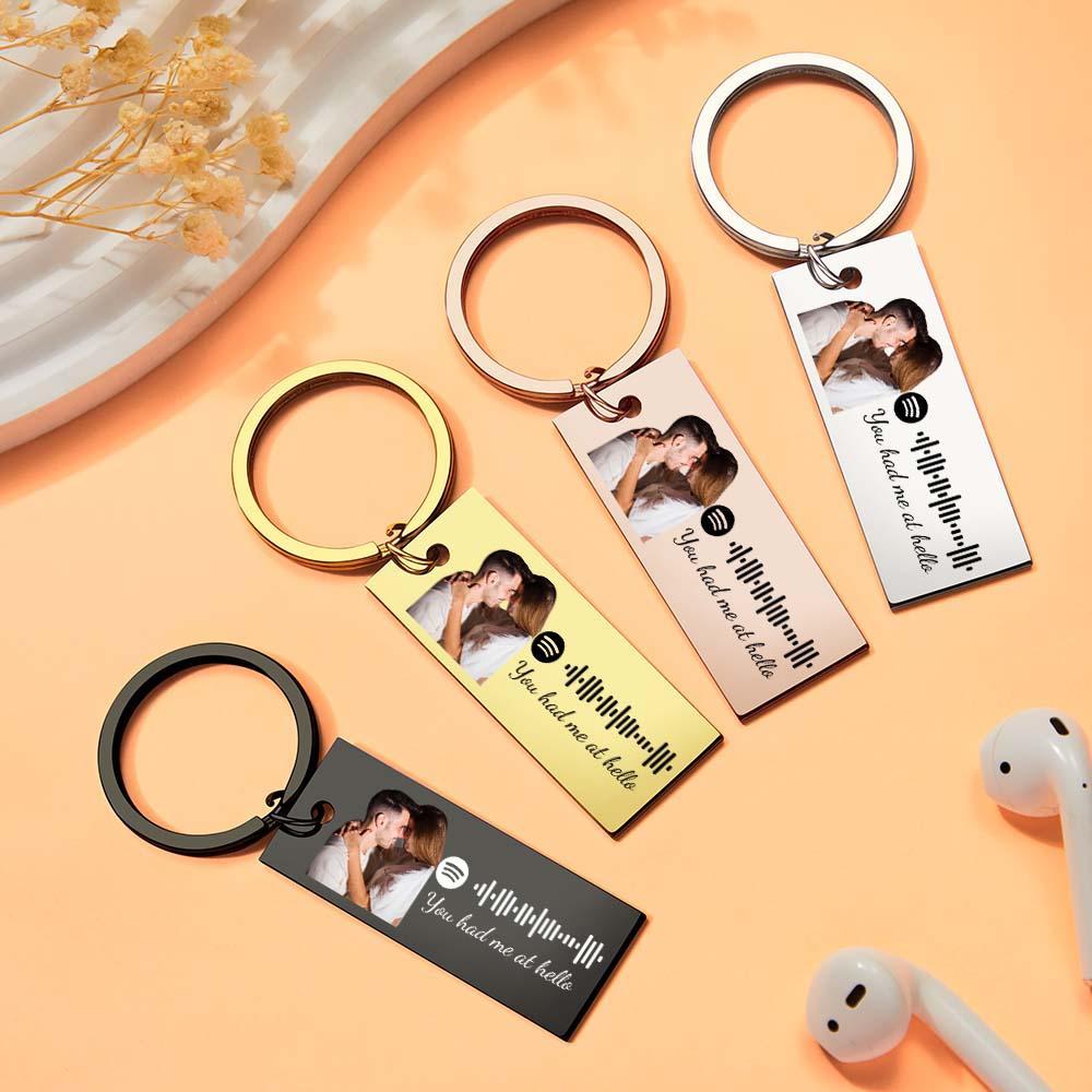 Custom Photo Engraved Spotify Music Keychain Stainless Steel Scannable Code Best Gifts For Couples - customphotokeychain