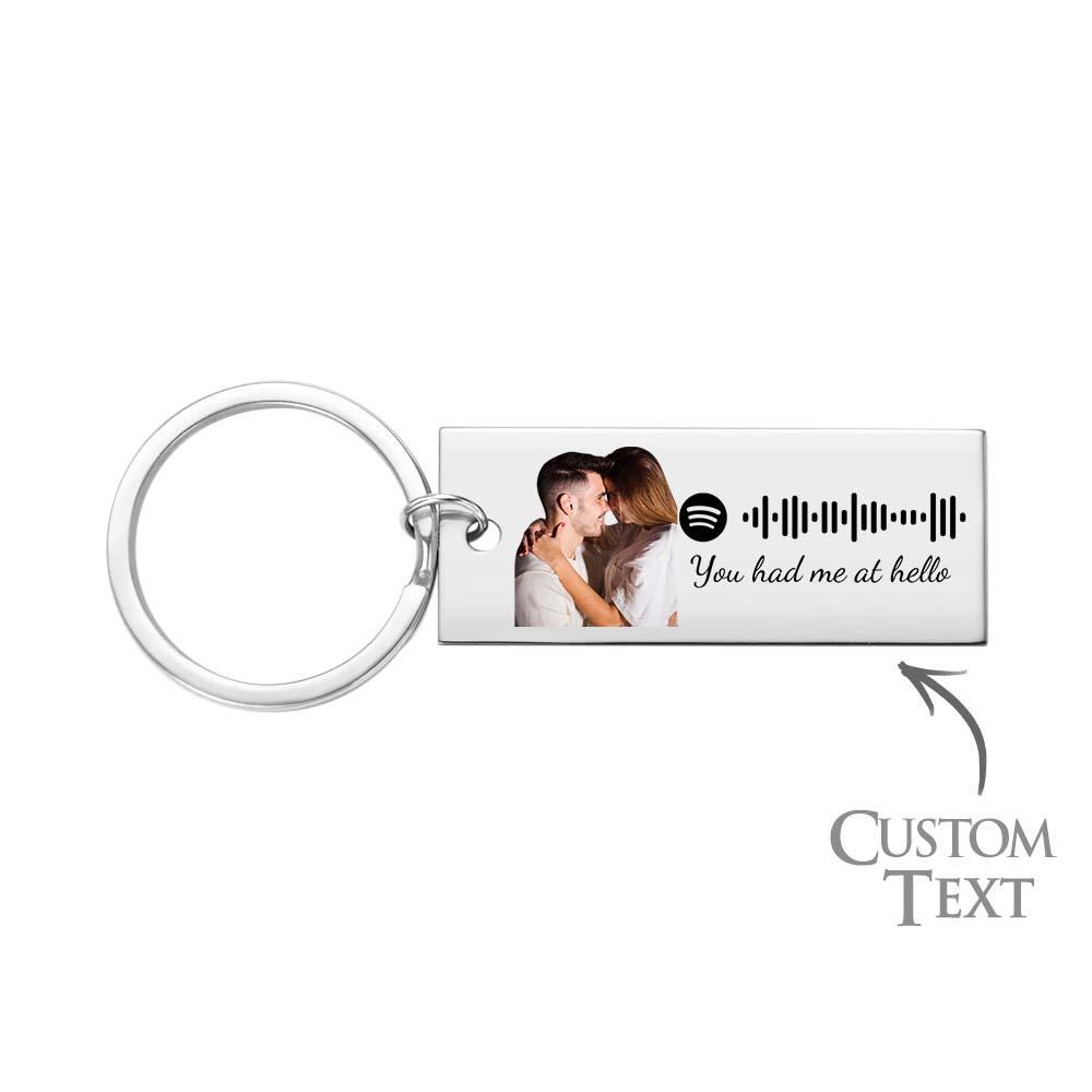 Custom Photo Engraved Spotify Music Keychain Stainless Steel Scannable Code Best Gifts For Couples - customphotokeychain