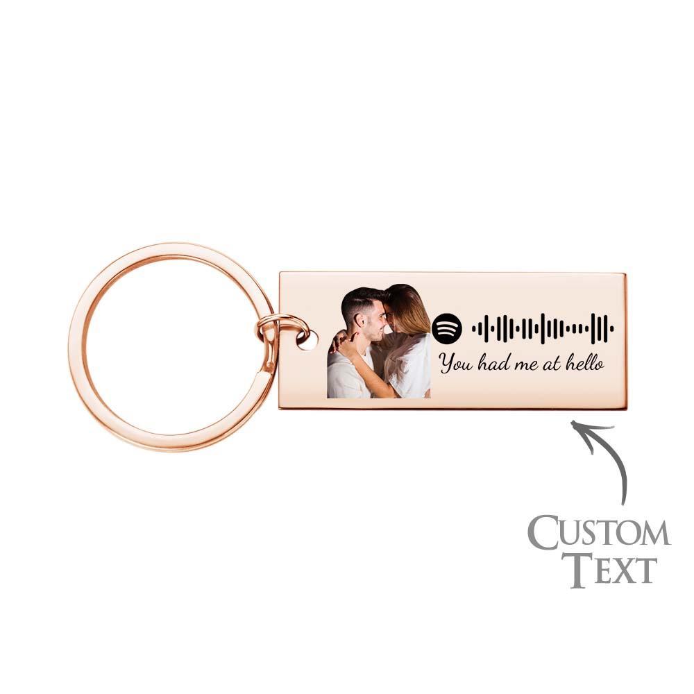 Custom Photo Engraved Spotify Music Keychain Stainless Steel Scannable Code Best Gifts For Couples - customphotokeychain