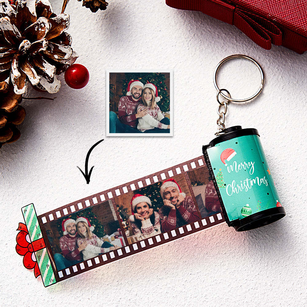 Custom Photo Film Roll Keychain Engraved Gift Box Pullable Camera Keychain Christmas Day Gift - customphotokeychain