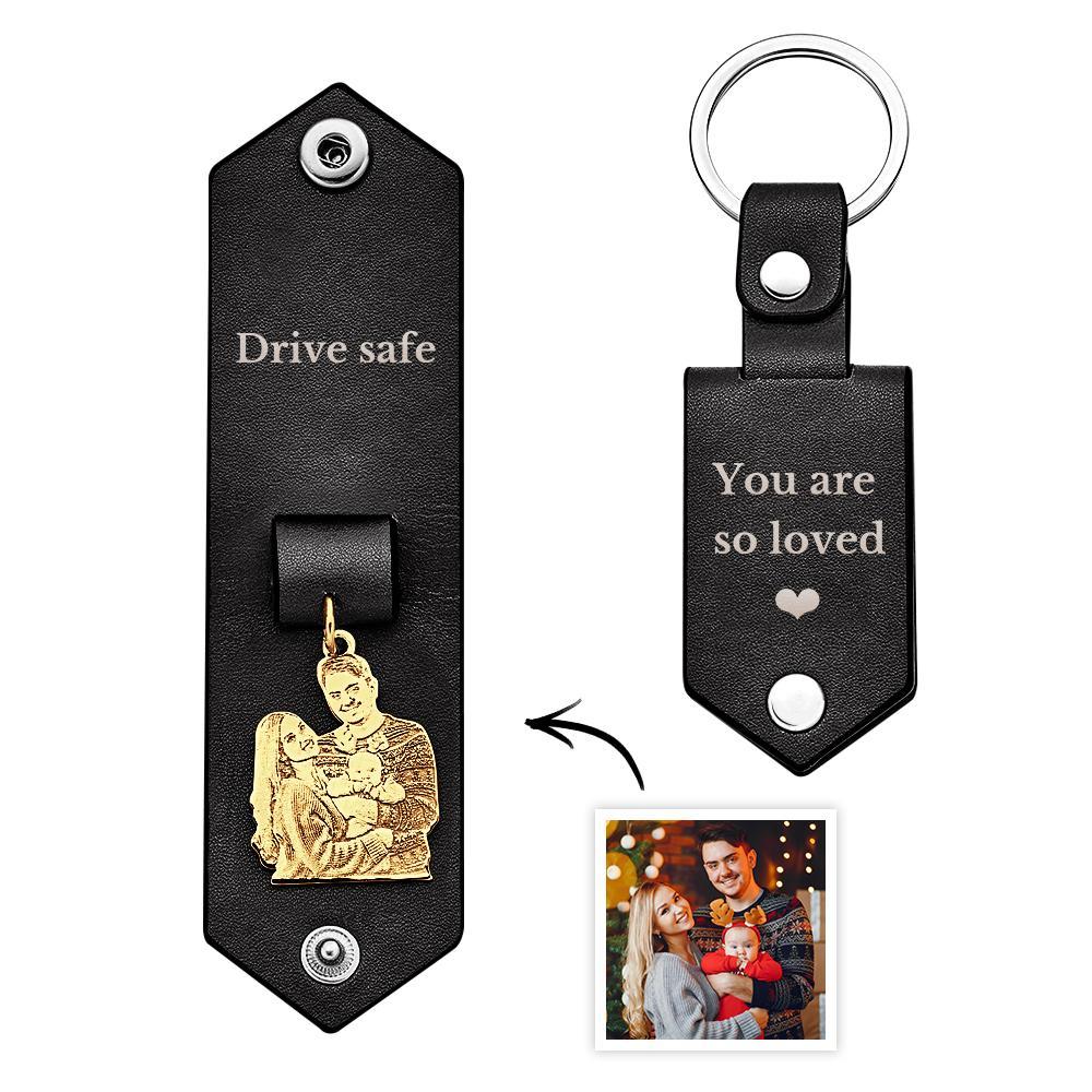 Custom Photo Leather Keychain With Text Annivesary Gifts For Men - customphotokeychain