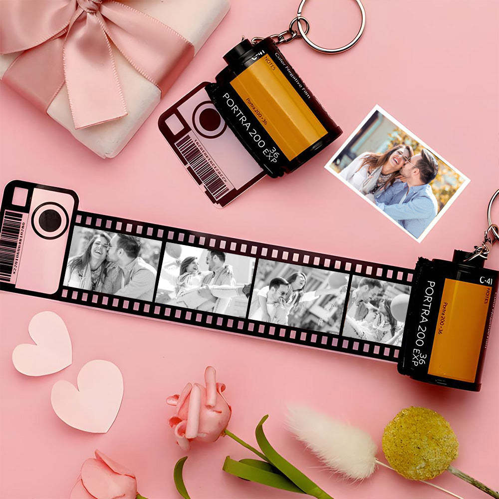 Personalized Keychains with Picture Vintage Photo Camera Roll keychain Photo Reel Album Frame Key Rings - customphotokeychain