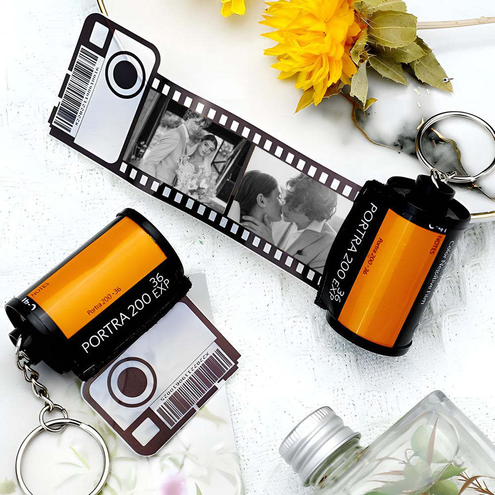 Personalized Keychains with Picture Vintage Photo Camera Roll keychain Photo Reel Album Frame Key Rings - customphotokeychain