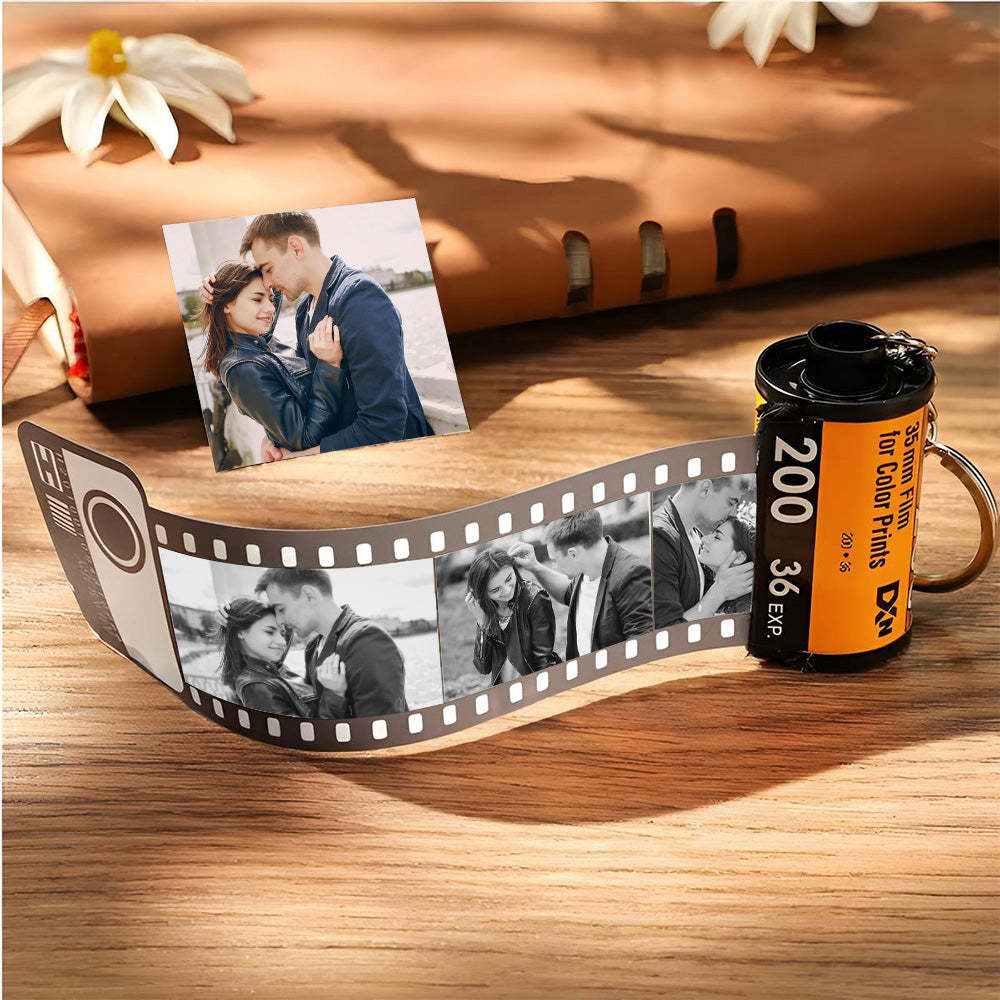 Personalized Keychains with Picture Vintage Photo Camera Roll keychain Photo Reel Album Frame Key Rings - customphotokeychain