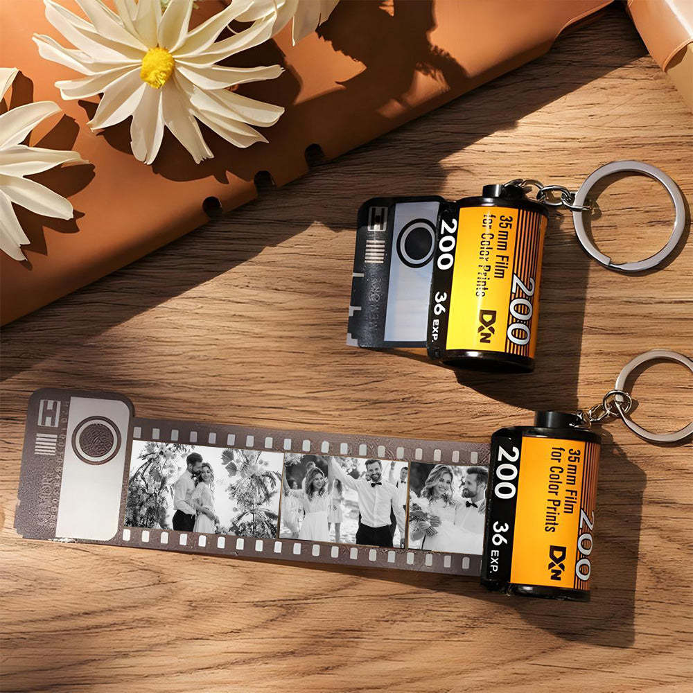 Personalized Keychains with Picture Vintage Photo Camera Roll keychain Photo Reel Album Frame Key Rings - customphotokeychain