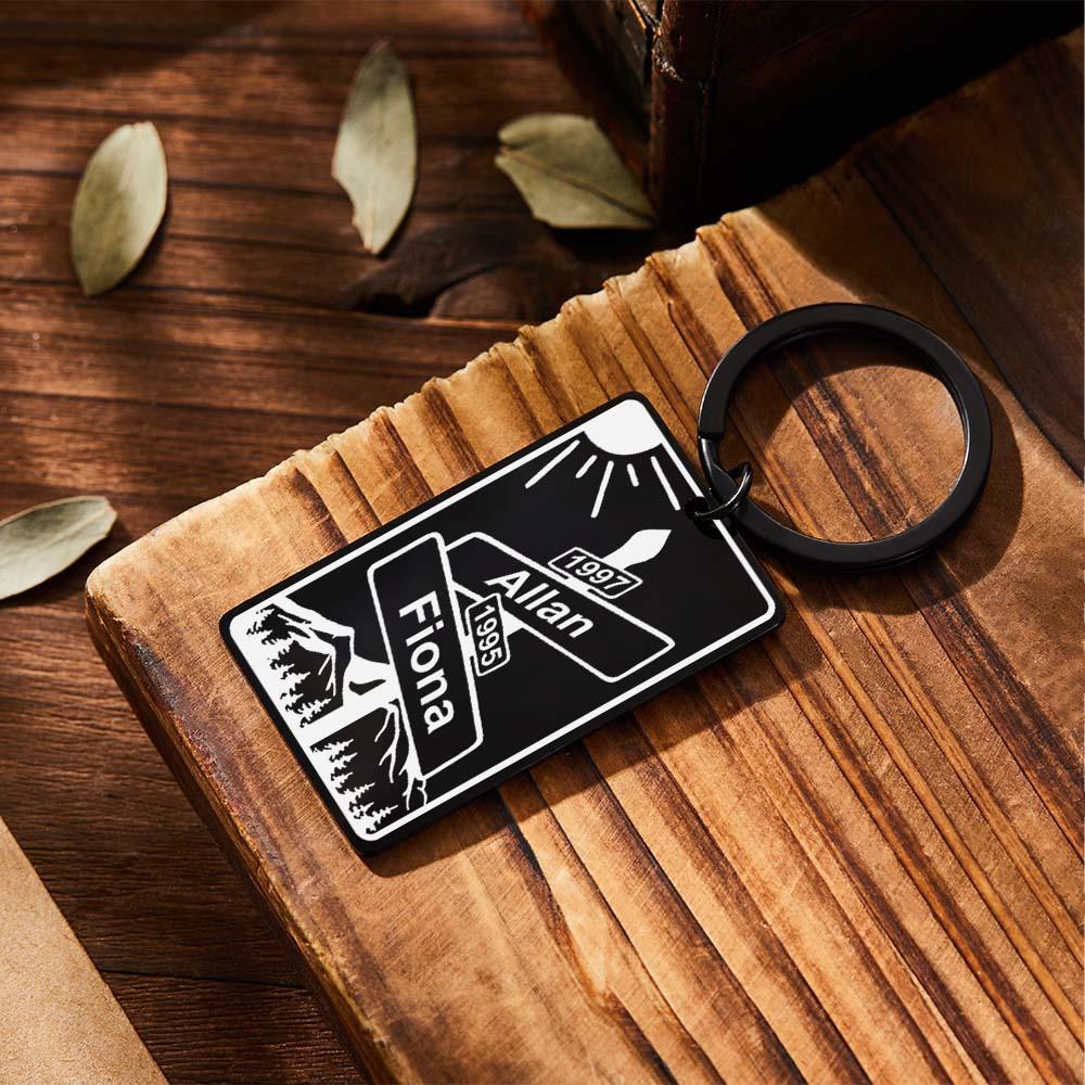 Custom Name Text Street Sign Keychain Personalized Intersection of Love Anniversary Gift For Couples - customphotokeychain