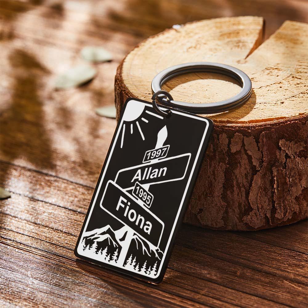 Custom Name Text Street Sign Keychain Personalized Intersection of Love Anniversary Gift For Couples - customphotokeychain