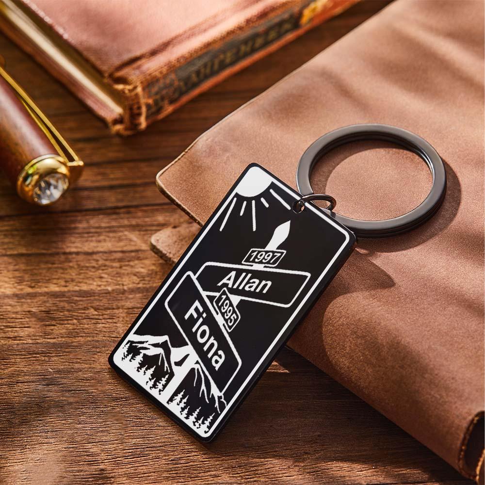 Custom Name Text Street Sign Keychain Personalized Intersection of Love Anniversary Gift For Couples - customphotokeychain