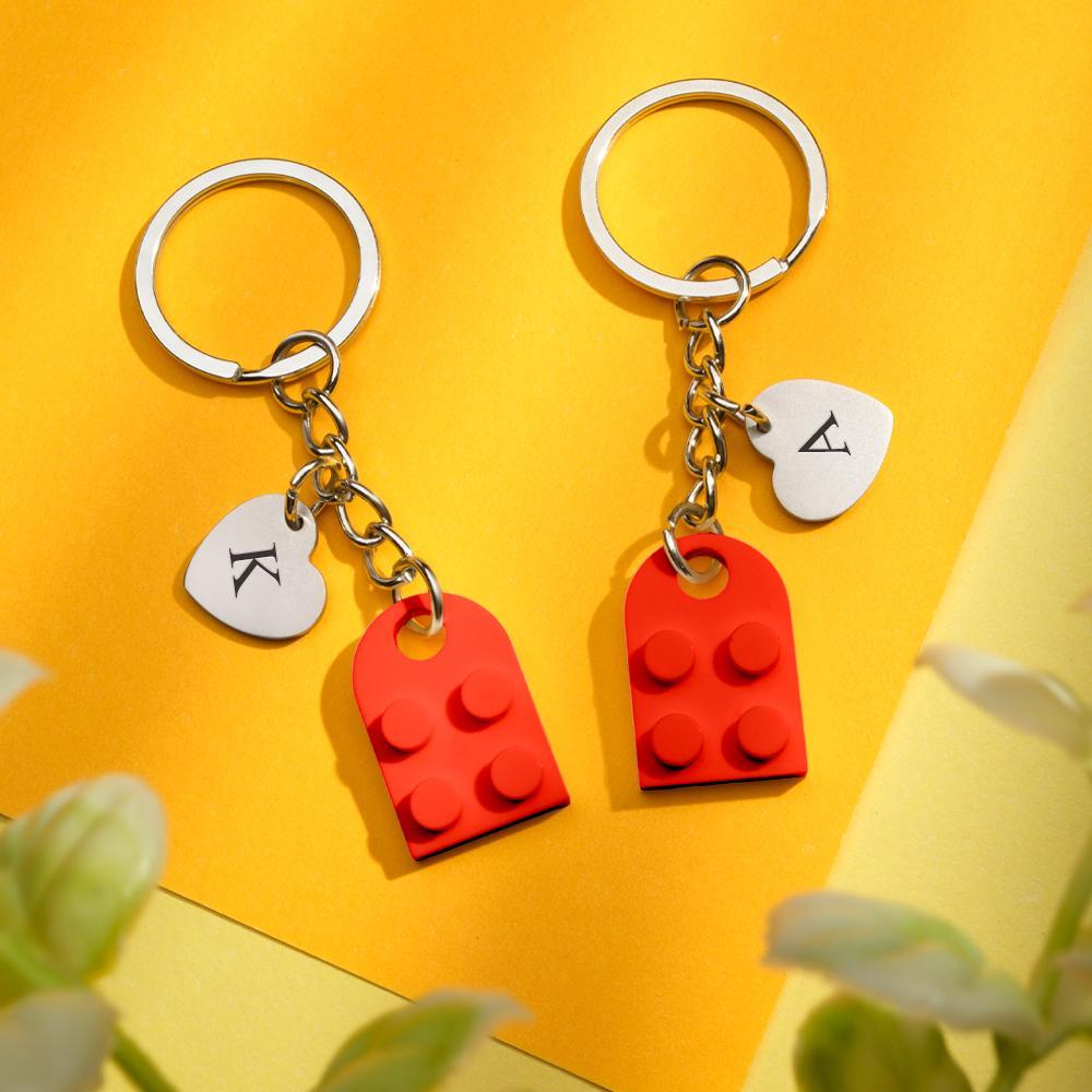 Custom Heart Keychain Set Personalized Initials Matching keychains Valentine's Day Gift Best Friends Gift - customphotokeychain