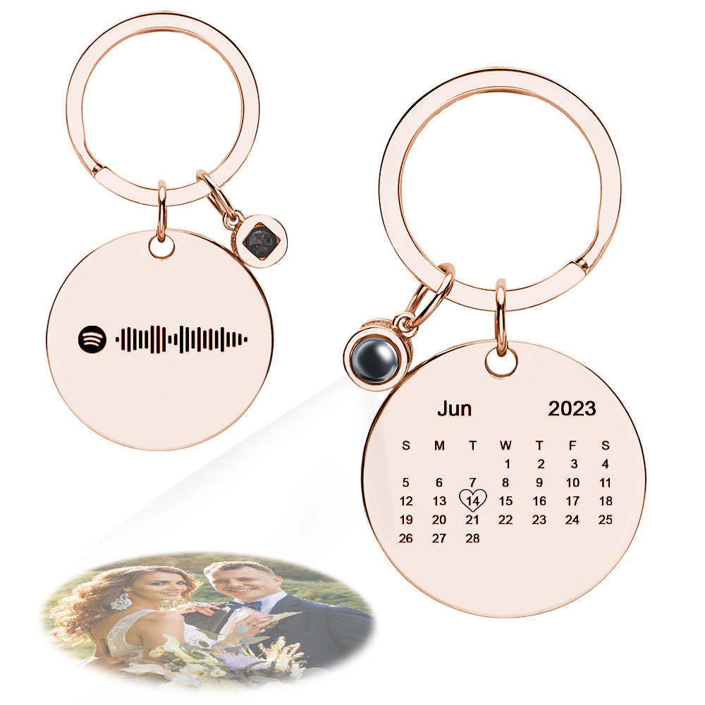 Custom Spotify Keychain Photo Projection Keychain Personalized Calendar Key Ring - customphotokeychain