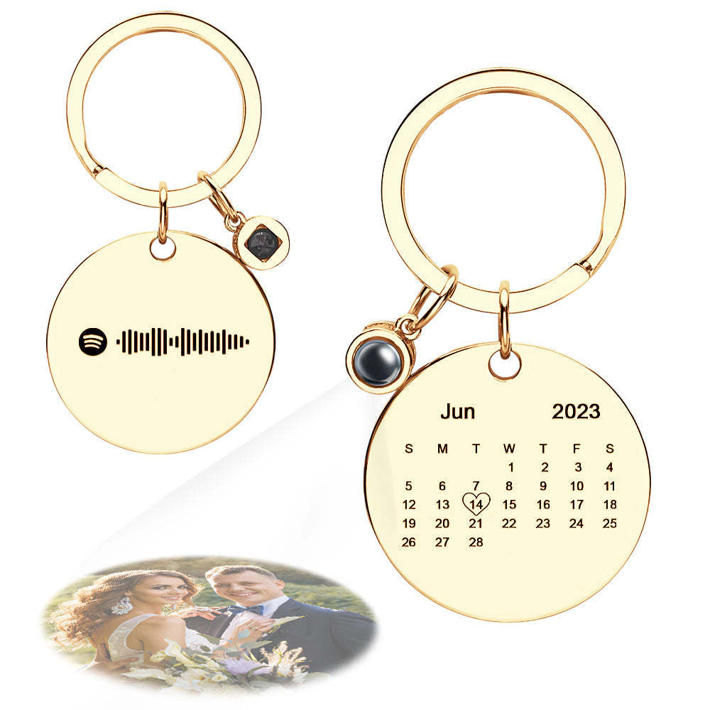 Custom Spotify Keychain Photo Projection Keychain Personalized Calendar Key Ring - customphotokeychain