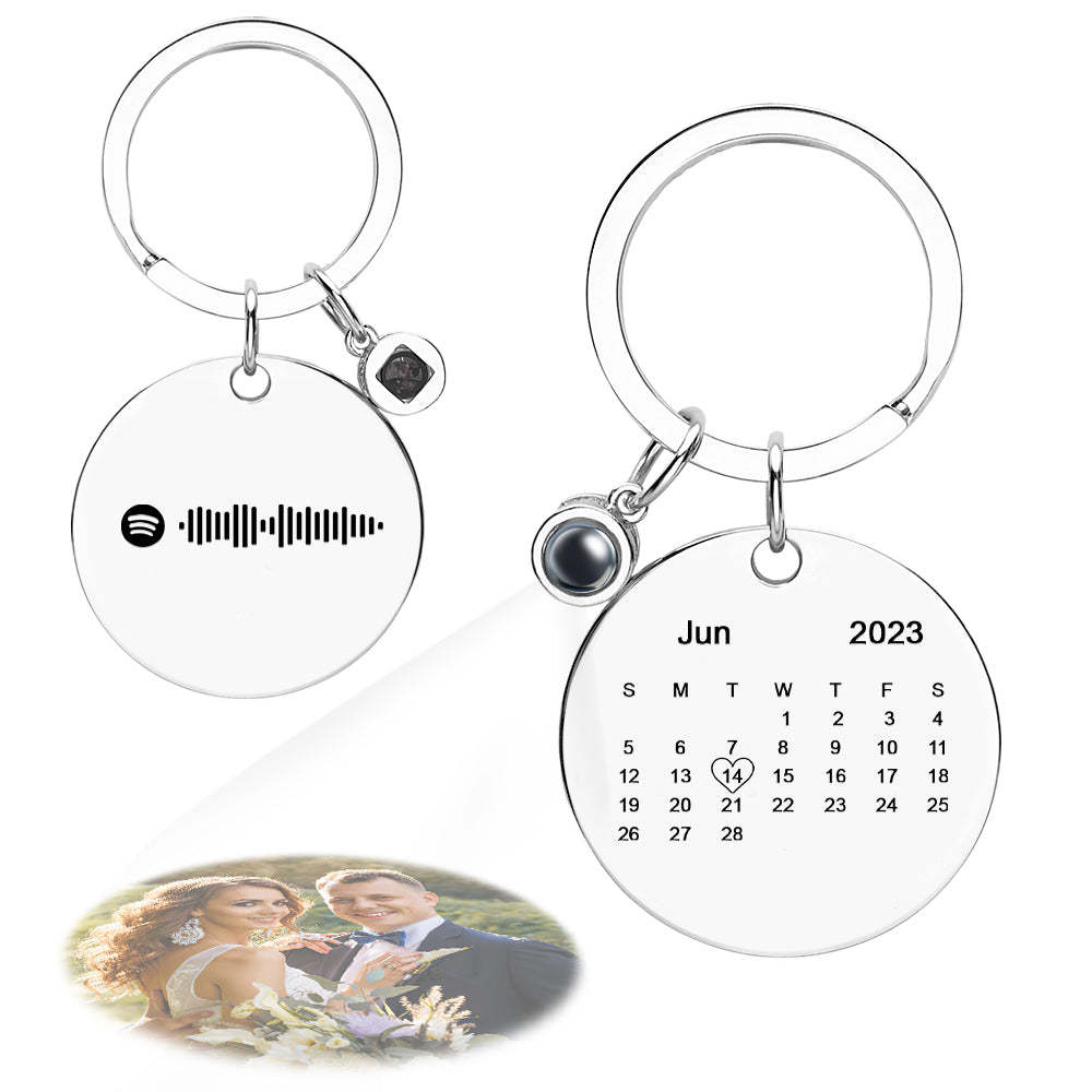 Custom Spotify Keychain Photo Projection Keychain Personalized Calendar Key Ring - customphotokeychain