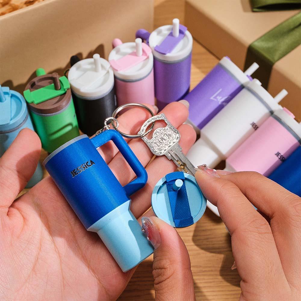 Miniature Tumbler Keychains with Custom Name Portable Pill Box - customphotokeychain