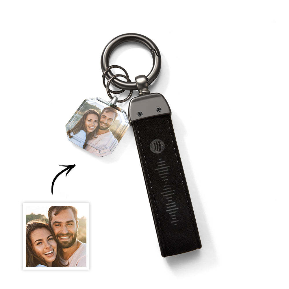 Custom Spotify Keychain Leather Keychains Personalized Photo Keychains For Lover - customphotokeychain