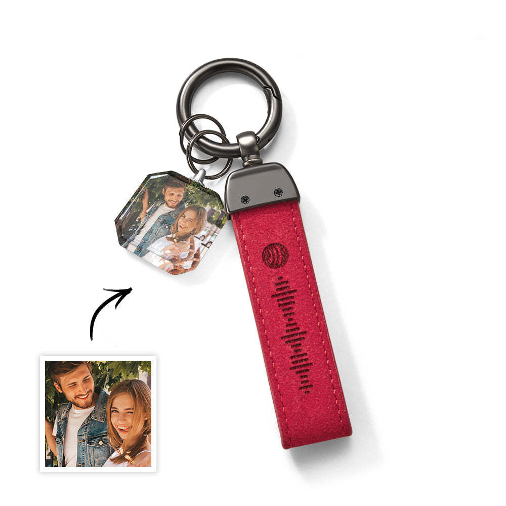 Custom Spotify Keychain Leather Keychains Personalized Photo Keychains For Lover - customphotokeychain