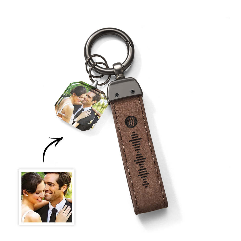 Custom Spotify Keychain Leather Keychains Personalized Photo Keychains For Lover - customphotokeychain